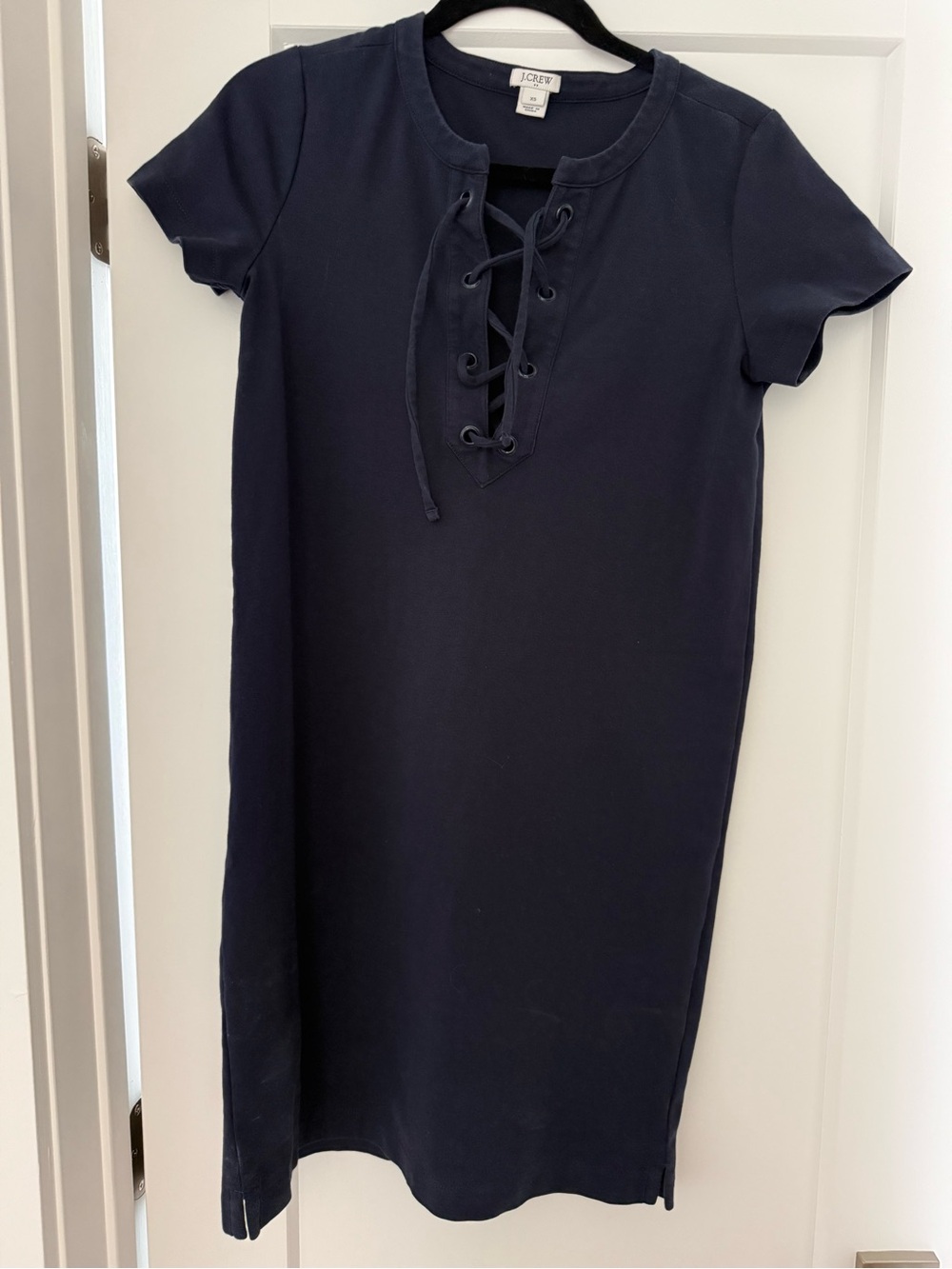 J. Crew Navy Lace-Up Short Sleeve Shift Dress